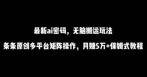 最新ai流量密码,傻瓜式搬运玩法,条条原创,多平台矩阵操作,月赚5万+保姆式教程【揭秘】插图 最新ai流量密码,傻瓜式搬运玩法,条条原创,多平台矩阵操作,月赚5万+保姆式教程【揭秘】