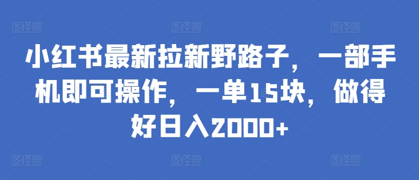 小红书最新拉新野路子,一部手机即可操作,一单15块,做得好日入2000+【揭秘】插图 小红书最新拉新野路子,一部手机即可操作,一单15块,做得好日入2000+【揭秘】
