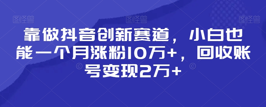 靠做抖音创新赛道,小白也能一个月涨粉10万+,回收账号变现2万+【揭秘】插图 靠做抖音创新赛道,小白也能一个月涨粉10万+,回收账号变现2万+【揭秘】