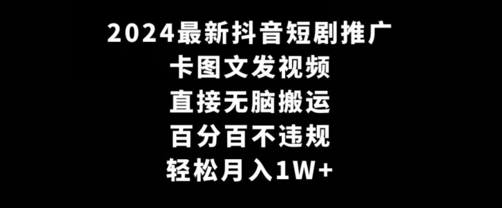 2024最新抖音短剧推广,卡图文发视频,直接无脑搬,百分百不违规,轻松月入1W+【揭秘】插图 2024最新抖音短剧推广,卡图文发视频,直接无脑搬,百分百不违规,轻松月入1W+【揭秘】
