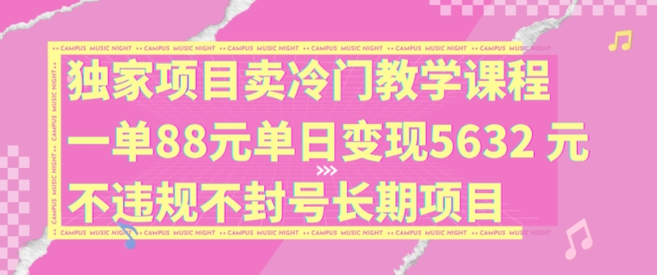 独家项目卖冷门教学课程一单88元单日变现5632元违规不封号长期项目【揭秘】插图 独家项目卖冷门教学课程一单88元单日变现5632元违规不封号长期项目【揭秘】