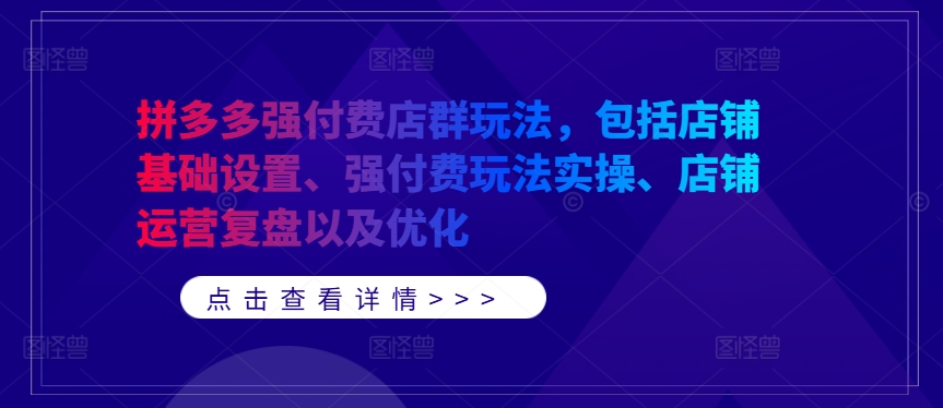 拼多多强付费店群玩法,包括店铺基础设置、强付费玩法实操、店铺运营复盘以及优化插图 拼多多强付费店群玩法,包括店铺基础设置、强付费玩法实操、店铺运营复盘以及优化