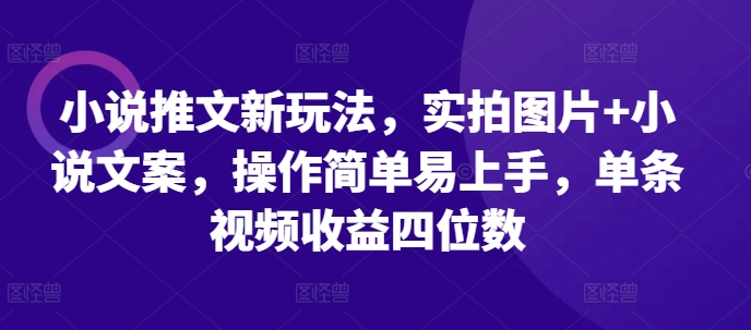 小说推文新玩法,实拍图片+小说文案,操作简单易上手,单条视频收益四位数插图 小说推文新玩法,实拍图片+小说文案,操作简单易上手,单条视频收益四位数