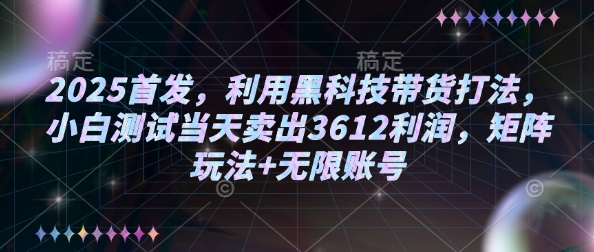 2025首发,利用黑科技带货打法,小白测试当天卖出3612利润,矩阵玩法+无限账号【揭秘】插图 2025首发,利用黑科技带货打法,小白测试当天卖出3612利润,矩阵玩法+无限账号【揭秘】