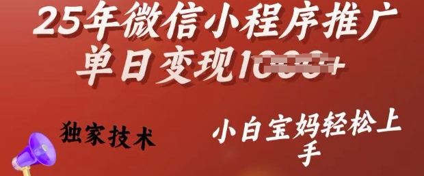 25年微信小程序推广单日变现多张,独家技术,小白宝妈轻松上手【揭秘】插图 25年微信小程序推广单日变现多张,独家技术,小白宝妈轻松上手【揭秘】
