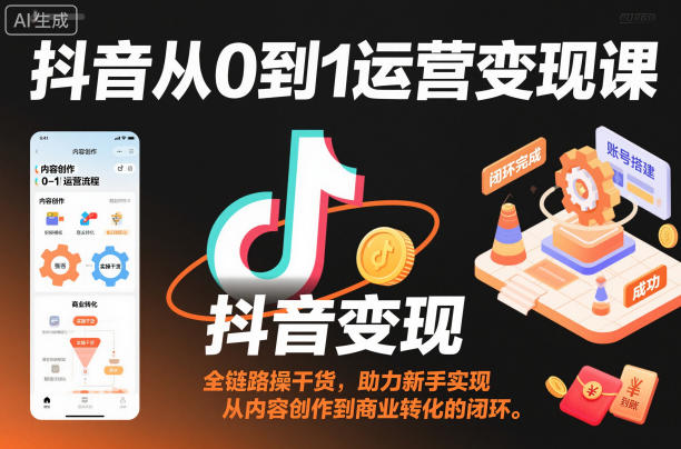 抖音从0到1运营变现课,全链路实操干货,助力新手实现从内容创作到商业转化的闭环插图 抖音从0到1运营变现课,全链路实操干货,助力新手实现从内容创作到商业转化的闭环