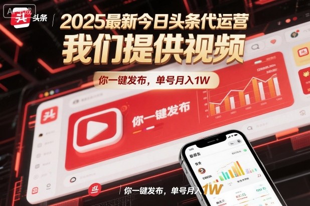 2025最新今日头条代运营，我们提供视频，你一键发布，单号月入1W【揭秘】